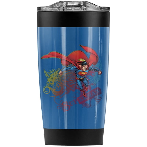 Superman Cool Word Supes Stainless Steel Tumbler 20 oz Coffee Travel Mug/Cup, Vacuum Insulated & Double Wall with Leakproof Sliding Lid | Great for Hot Drinks and Cold Beverages