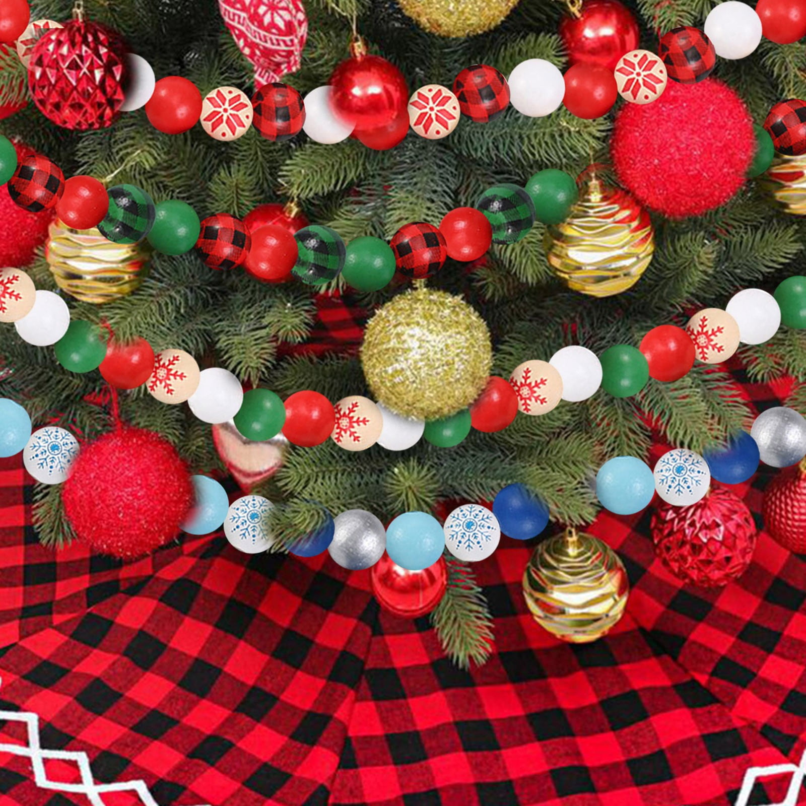 200pcs Christmas Wooden Bead Snowflake Beads Diy Decoration Round Beads for Party Office Cabinet Multi-color One Size