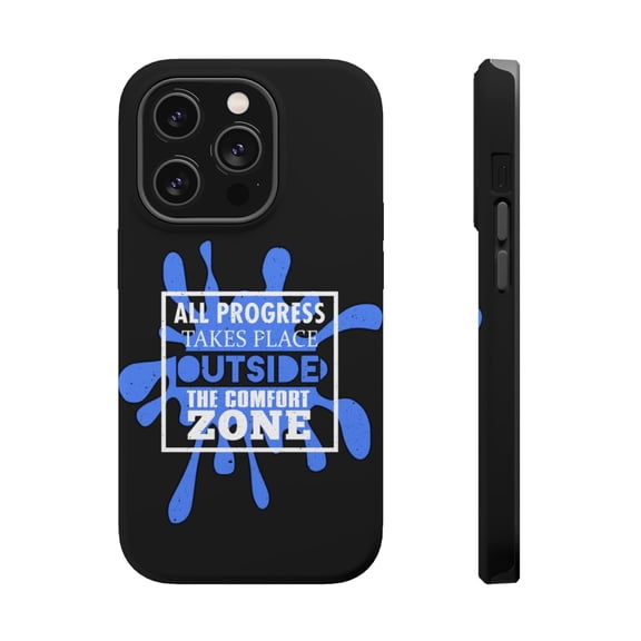 DistinctInk MagSafe Tough Case for Apple iPhone 15 Pro (6.1" Screen) - Progress Takes Place Outside Comfort Zone - Raised Bezel Screen Guard