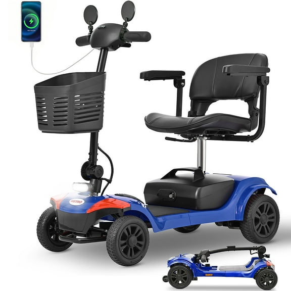 Mobility Scooter for Senior, Legahome Folding 4 Wheels Mobility Scooter with USB Port & Removable Battery, Electric Powered Mobile Wheelchair Device for Adult 330lbs, Blue
