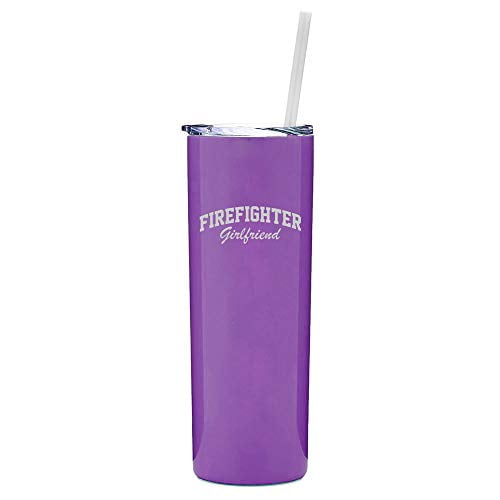 20 Oz Skinny Tall Tumbler Stainless Steel Vacuum Insulated Travel Mug With Straw Firefighter