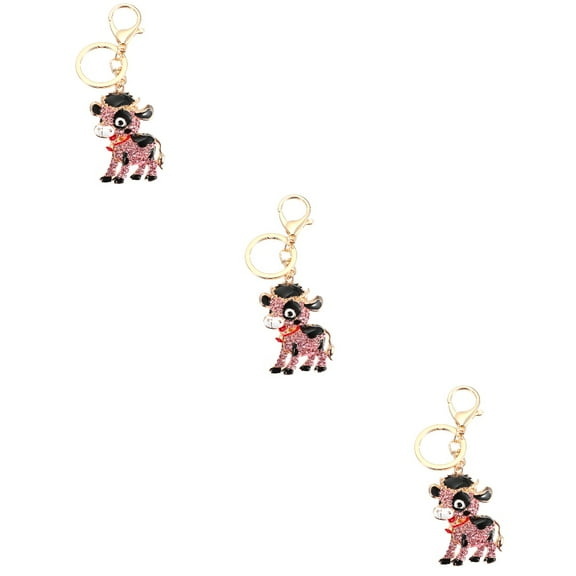 Set of 3 Cow Keychains with Chinese New Year Coin Lid Charm - Festive Lucky Coin Accessories