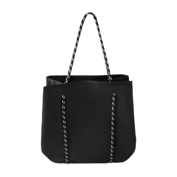 Bolsa de neopreno para mujer con bolsa pequeña de playa, cesta de playa de gran capacidad. Negro