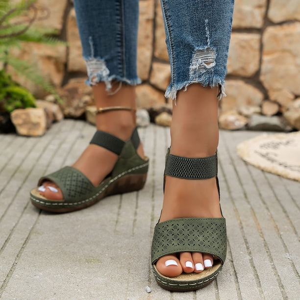 MKLEKYY Sandalias deportivas para Mujer Con Punta de Pez Tallada y Banda Elástica para Ocio, Talla Grande, Con Borde Europeo y Estadounidense