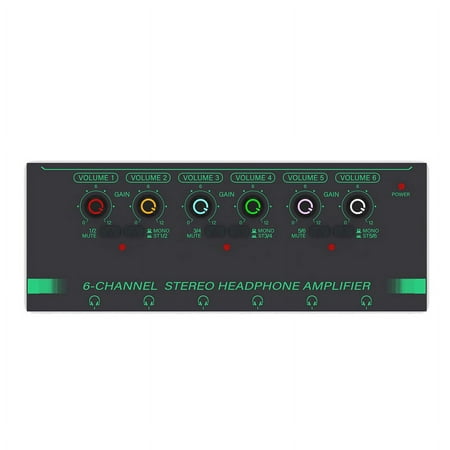 6 Channels Stereo Headphone Amplifier Mini Portable Earphone Splitter Low-Noise Audio Mixer for Recording Studio Green