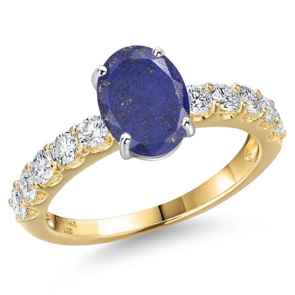 Gem Stone King 14K Two Tone Gold Blue Lapis and Lab Grown Diamond Engagement Ring for Women | 2.65 Cttw | Oval 9X7MM | Gemstone Birthstone | Size 8