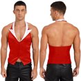 thumbnail image 3 of Disfraz de camarero de Anime para hombre, traje de Halloween, chaleco sin mangas con cuello Halter, Tops con botones y dobladillo Irregular con espalda descubierta y retales, 3 of 5