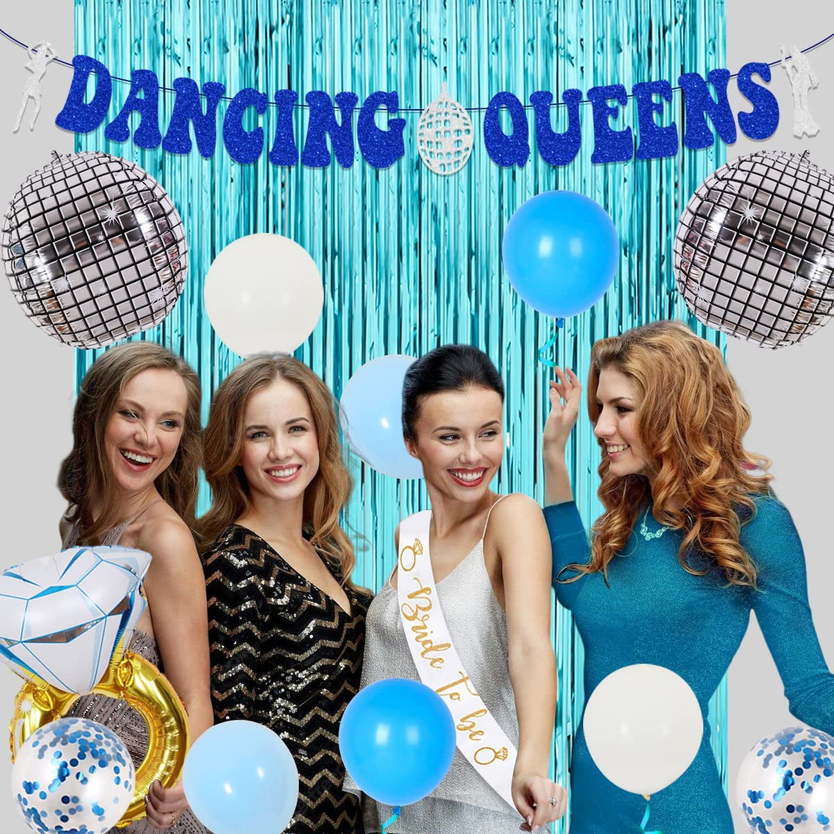 HOMEZZO Dancing Queen Party Backdrop Decoration - Mamma Mia Disco Theme  Party, Light Blue Sparkly Tinsel Foil Curtain Photo Booth for Birthday Baby
