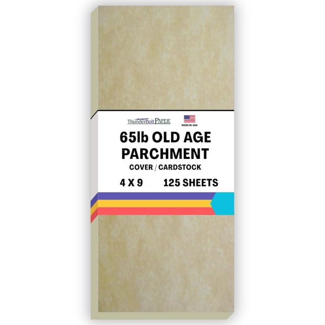 125 Old Age Parchment 65lb Cover Paper Sheets 4" X 9" (4X9 Inches) #10 Envelope Insert Size - Printable Parchment Semblance by The Pulp Process