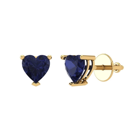 Clara Pucci 1.5 ct Brilliant Heart Cut Studs VVS1 Genuine Conflict free Blue Sapphire Solid 18K Yellow Gold Designer Everyday Earrings Screw back
