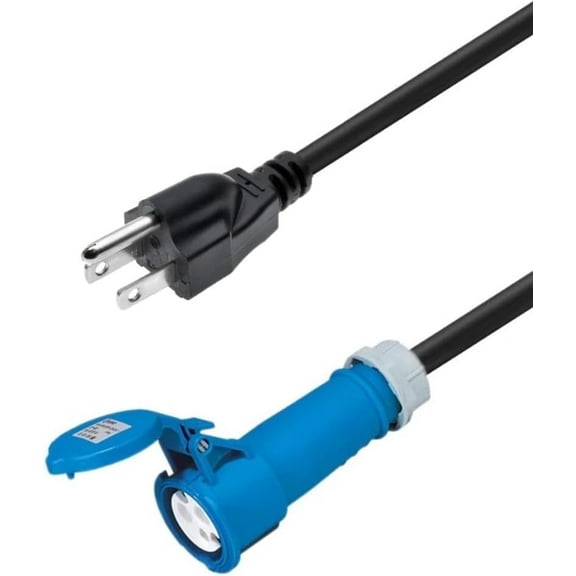 Heavy Duty Power Extension Cord, 14AWG, NEMA 5-15P to IEC309 316C6, 16A, Black (5-15P to IEC309, 16A, 10ft/3m)