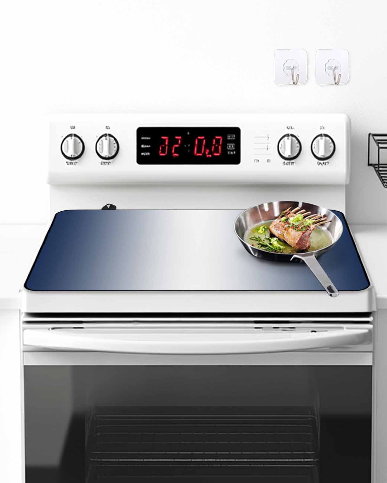 Stove Top Covers for Electric Stove, Navy Blue Ombre Glass Stovetop Cover Protector, Blue White Gradient Modern Abstract Art Induction Cooktop Protector Oven Mat for Kitchen Countertop 36"x21"