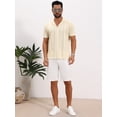 thumbnail image 2 of DARING DIVA Men's Hollow Knitted Shirt Short Sleeve Button Down Striped Shirts S Beige, 2 of 7