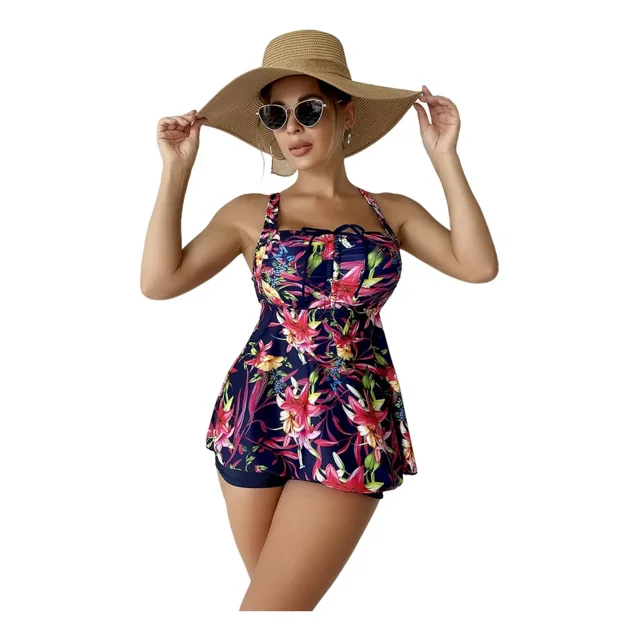 Bañador Deportivo Floreado De Manga Corta Para Mujer