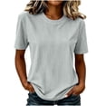 thumbnail image 3 of VBVC Women's Vertical Stripe Crew Neck T-Shirt , Ladies' Loose Fit Soft Casual Basic Top , Everyday Short Sleeve Shirts For Women,Gray,S-2XL, 3 of 10