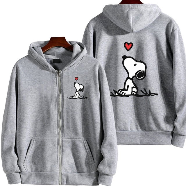 Snoopy-Chaqueta blanca con capucha y cremallera para mujer, sudadera informal para hombre, ropa de gran tamaño con dibujos de Anime para parejas, primavera y otoño 2024
