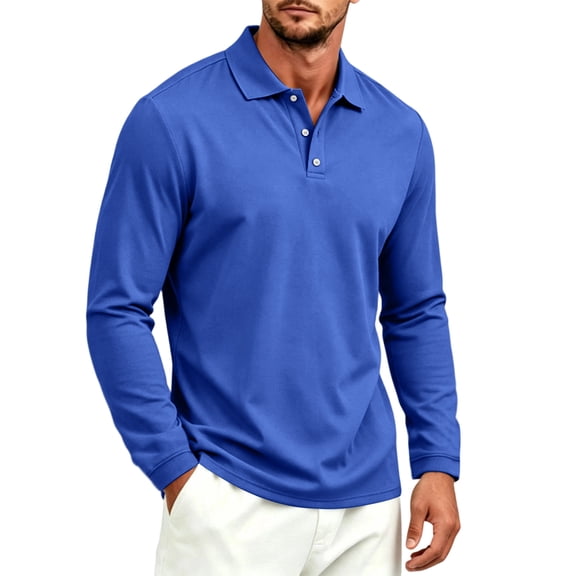 Men's Polo Shirt Solid Color Long Sleeve Moisture Wicking Golf Shirts Quick Dry Lapel Collared Work Shirts