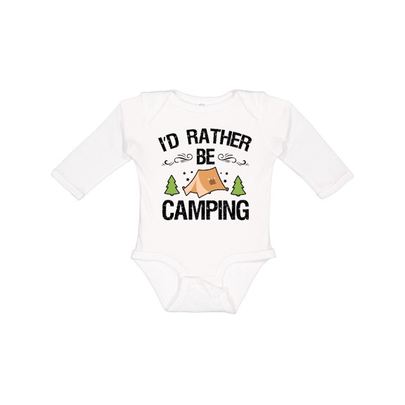 Inktastic Id Rather Be Camping with Tent Trees and Stars Boys or Girls Long Sleeve Baby Bodysuit