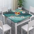 thumbnail image 3 of Teal Gold Marble Pattern Square Fitted Tablecloth with Elastic Edge,Square Table Cover,Washable Elastic Table Cover for Home Kitchen Party Decor 34"x34", 3 of 6