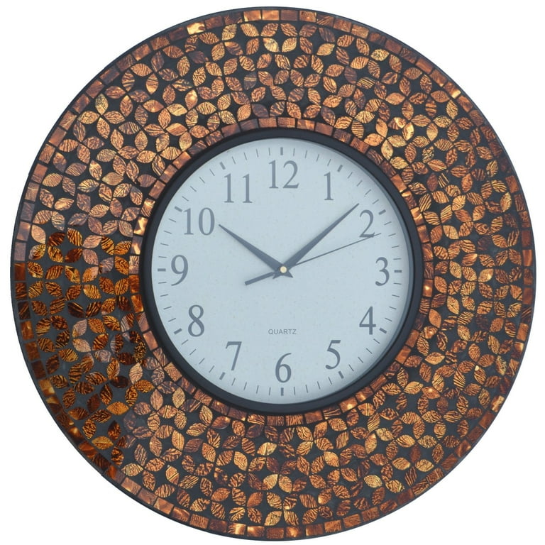 Lulu Decor 19 Amber Flower Mosaic Wall Clock with Black Cement Arabic Number Glass Dial 9.5 for Living Room & Office Space (LP75)