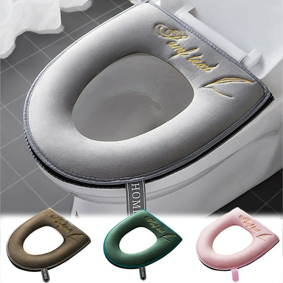 Walbest Soft Cushion Toilet Seat Cover Washable, Flannel Breathable Embroidery Soft Warm Toilet Seat Pad for Home Bathroom, Zipper Design, size 18.7" x 14.76"