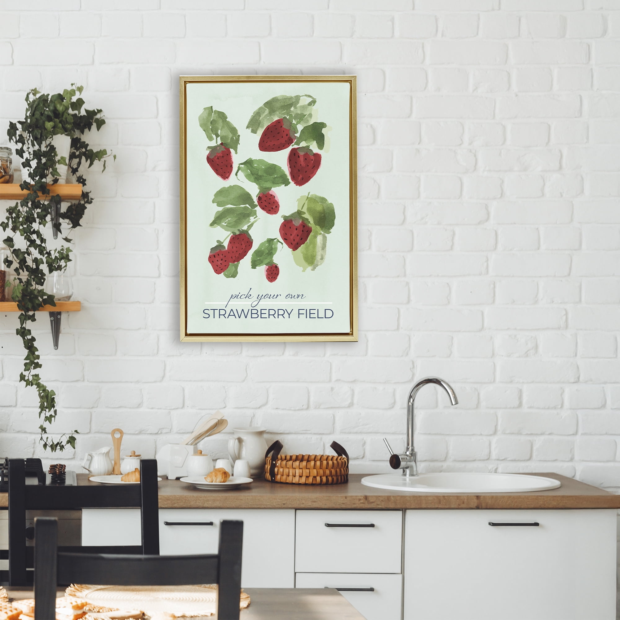 Stupell Industries Strawberry Field Pick Your Own Gold Framed Floater Canvas Wall Art, design by Lucille Price