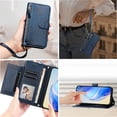 thumbnail image 4 of Zipper Wallet Case for iPhone 17 Pro Max with Card Slots & Wrist Strap, Flip Cover Stand Blue, 4 of 5