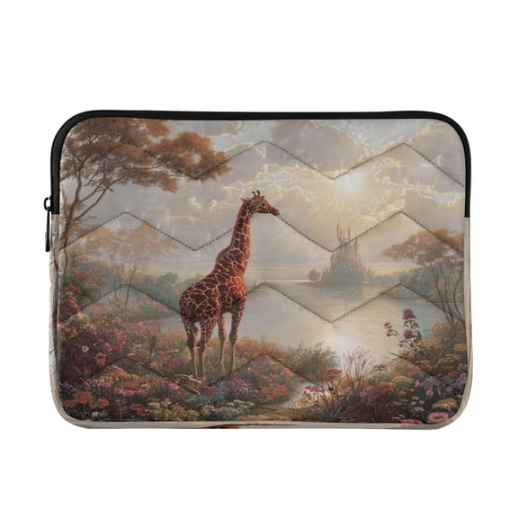 Quilted Laptop Sleeve for 13-16 Inch Laptops Protective Laptop Case Cover Lightweight Travel & Office Essentials Oil Painting Of Giraffe