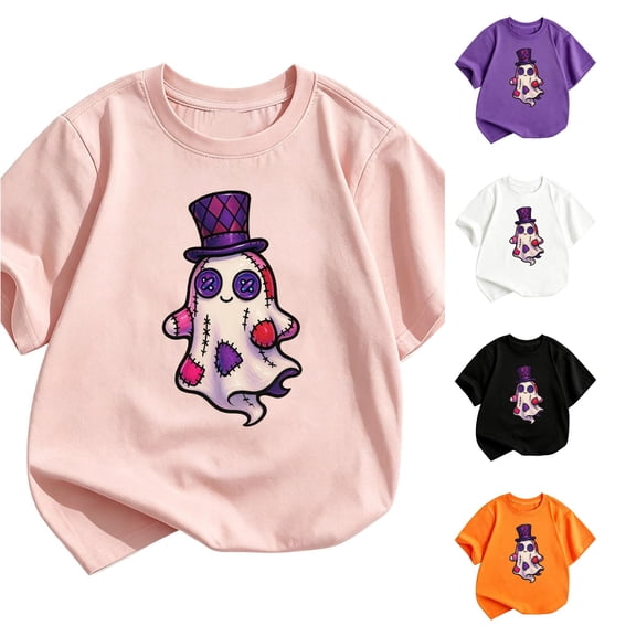 Zylarhe Kids Halloween Tops Short Sleeve Crewneck Casual Summer Fashion T Shirt for Boys and Girls Pink 3-4 Years