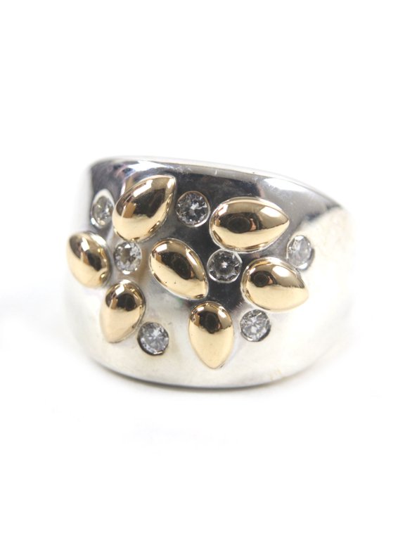 Pre-Owned HERMES Vintage Gaucho Ring, 925 750 Sterling Silver with 7 Diamonds, Size 52, Weight...