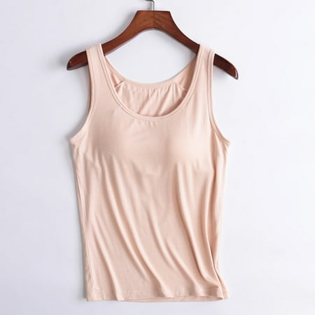 Tank Tops for Women under $5 Plus Size Sawvnm Ladies Camisole With Chest Pad No Steel Rings Bottom Underwear Yoga Sports Vest for Women Khaki XL