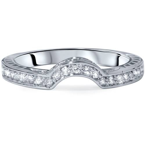 Women's 1/4ct Vintage Curve Diamond Enhancer Wedding Ring 14K White Gold