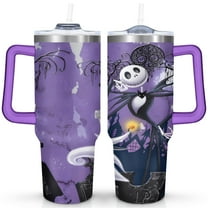 40oz Halloween Nightmare Before Stainless Steel Tumbler with Lid and Straw,Spill Proof Travel Christmas Jack Skeleton Cup Double Wall Vacuum Insulated Coffee Mug with Handle Purple