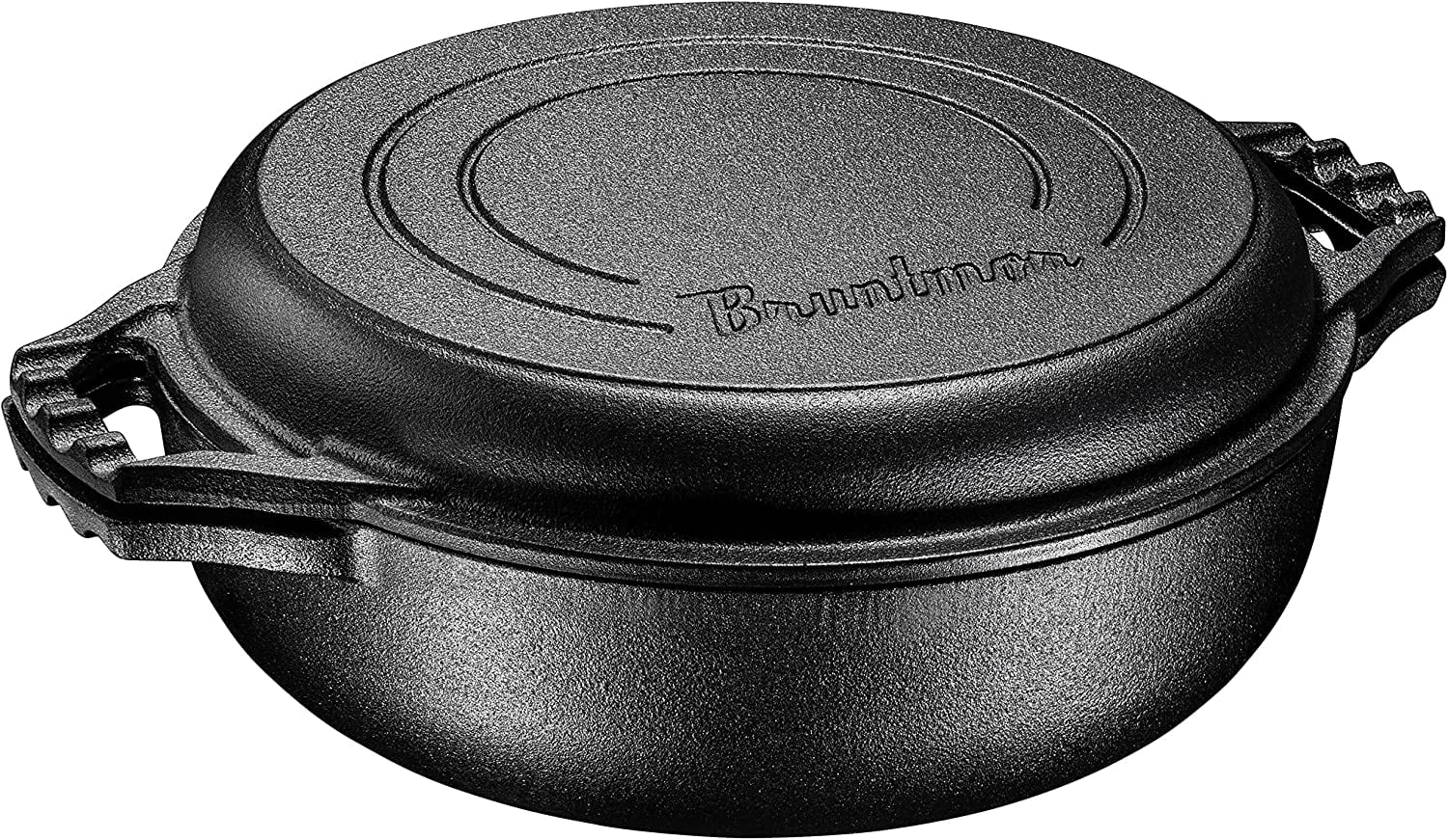 Bruntmor | 2-In-1 Pre-Seasoned Cast Iron Cocotte Double Braiser Pan With Grill - 2