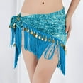 thumbnail image 4 of Womens Sequin Belly Dance Wrap Skirts Tie Side Tassel Fringe Coins Triangle Hip Scarf Skirts Sky Blue, Free Size, 4 of 4