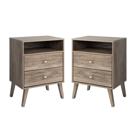 Home Square Mid Century Modern 2 Drawer Tall Nightstand Set in Gray (Set of 2)