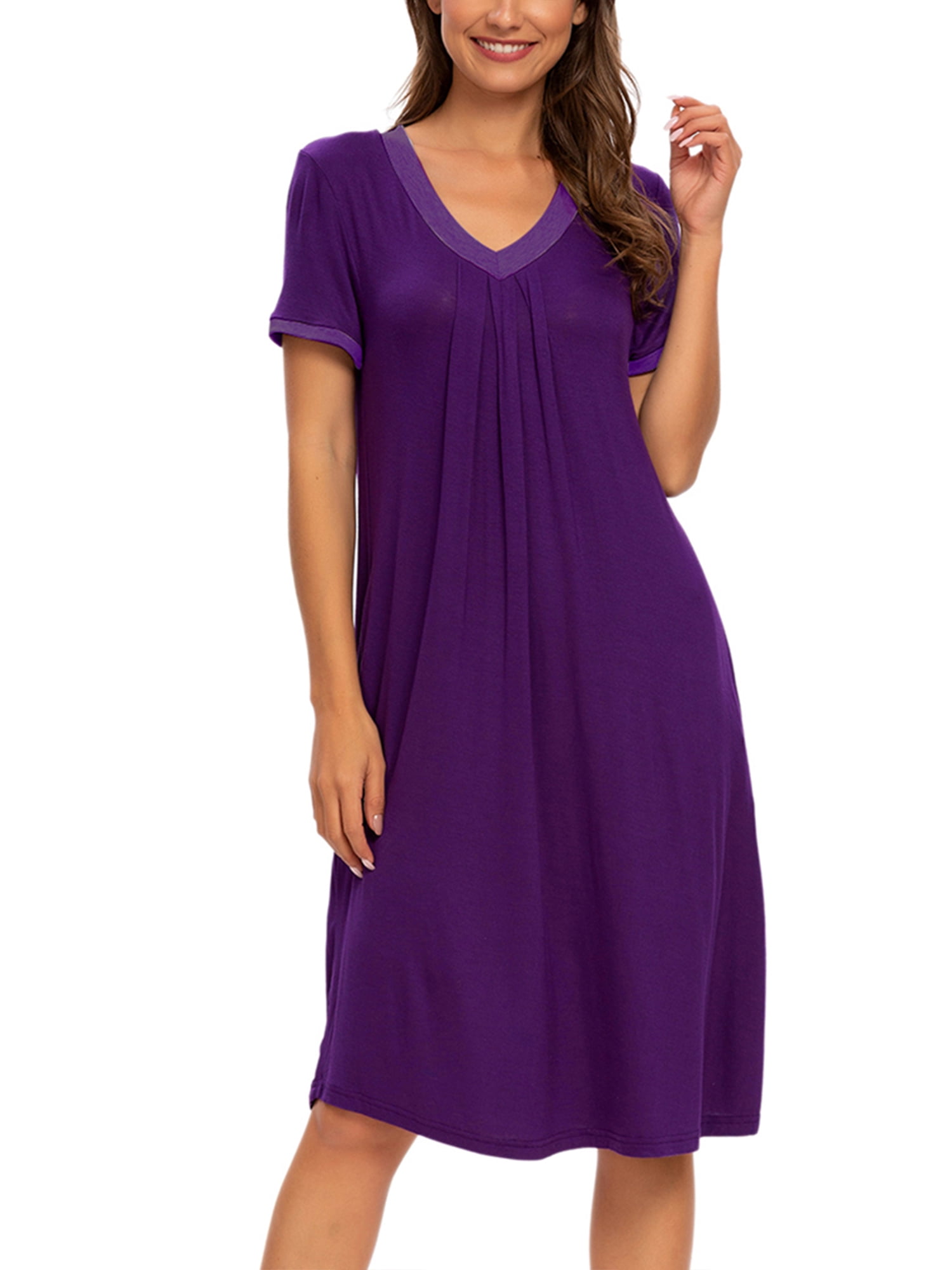 Unique Bargains Women's Pajama V-Neck Nightshirt Sleepwear with Pockets Lounge Nightgown