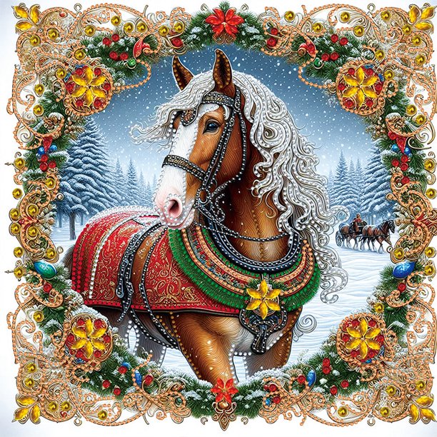 5D DIY Con Forma Especial Parcial Caballo Navidad 40x40cm