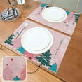 thumbnail image 2 of Christmas Tree Pink Placemats Set of 6 Winter Snowflake New Year Table Mats Set Burlap Kitchen Dining Room Mat Wipeable Washable Fast Dry Indoor Xmas Holiday Decoration Placemat 12" x 18", 2 of 8