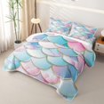 thumbnail image 3 of Manfei Mermaid Scale Twin Quilt Set, Dreamy Ocean Princess Twin Coverlet Set, Blue Pink, 2-Piece, 1 Bedspread and 1 Pillowcase, 3 of 7