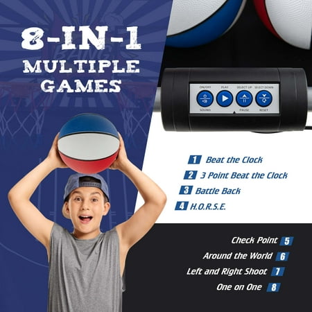 Costway - Dual Shot Basketball Arcade Game with 8 Game Modes Arcade Sound Electronic Scoring - White