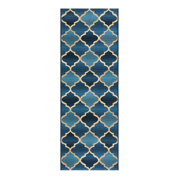 Unique Loom Outdoor Trellis Collection Area Rug - Eden Trellis (2' x 6' 1" Runner Blue/Beige)