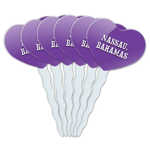 Nassau Bahamas Heart Love Cupcake Picks Toppers - Set of 6