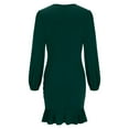 thumbnail image 6 of asdoklhq Winter Dresses for Women Women Fashion Long Sleeve V-Neck Slim- Bag Hip Plus Size Dress Green XL, 6 of 7