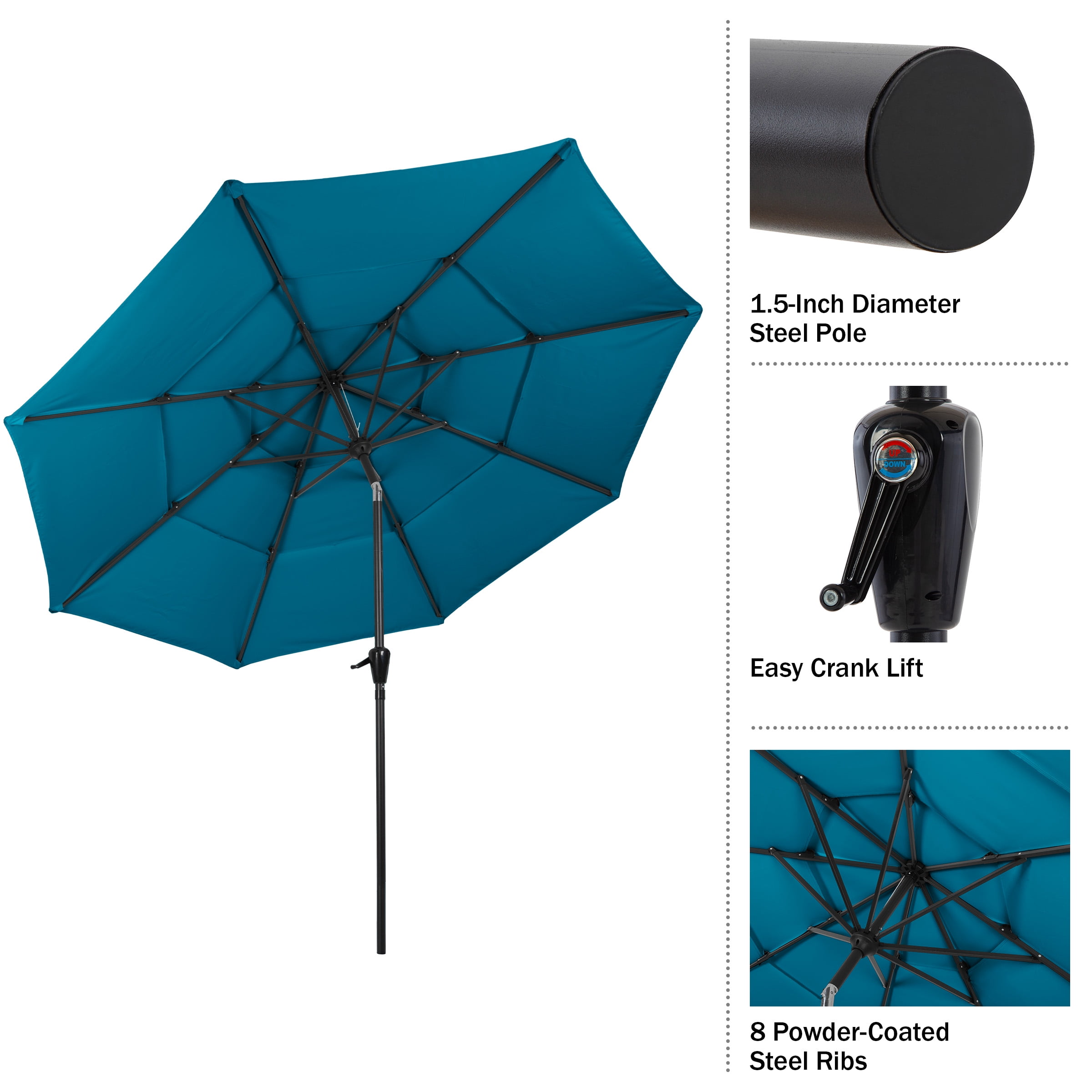 Pure Garden 10 ft Patio Umbrella - 3-Tier Outdoor Sunshade with Tilt, Teal