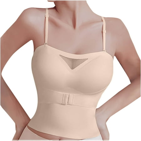 Gnurob Women s Sexy Crop Top Strapless Tube Tops Removable Strap Bandeau Front Closure Bra Wireless Push Up Bralette Sheer Seamless Bralettes Clearance Saving Khaki Large