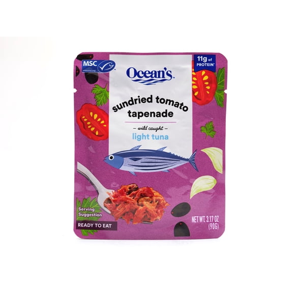 Ocean's Wild Caught Light Tuna, Sundried Tomato Tapenade, 11g Protein, Shelf-Stable, 3.17oz Pouch
