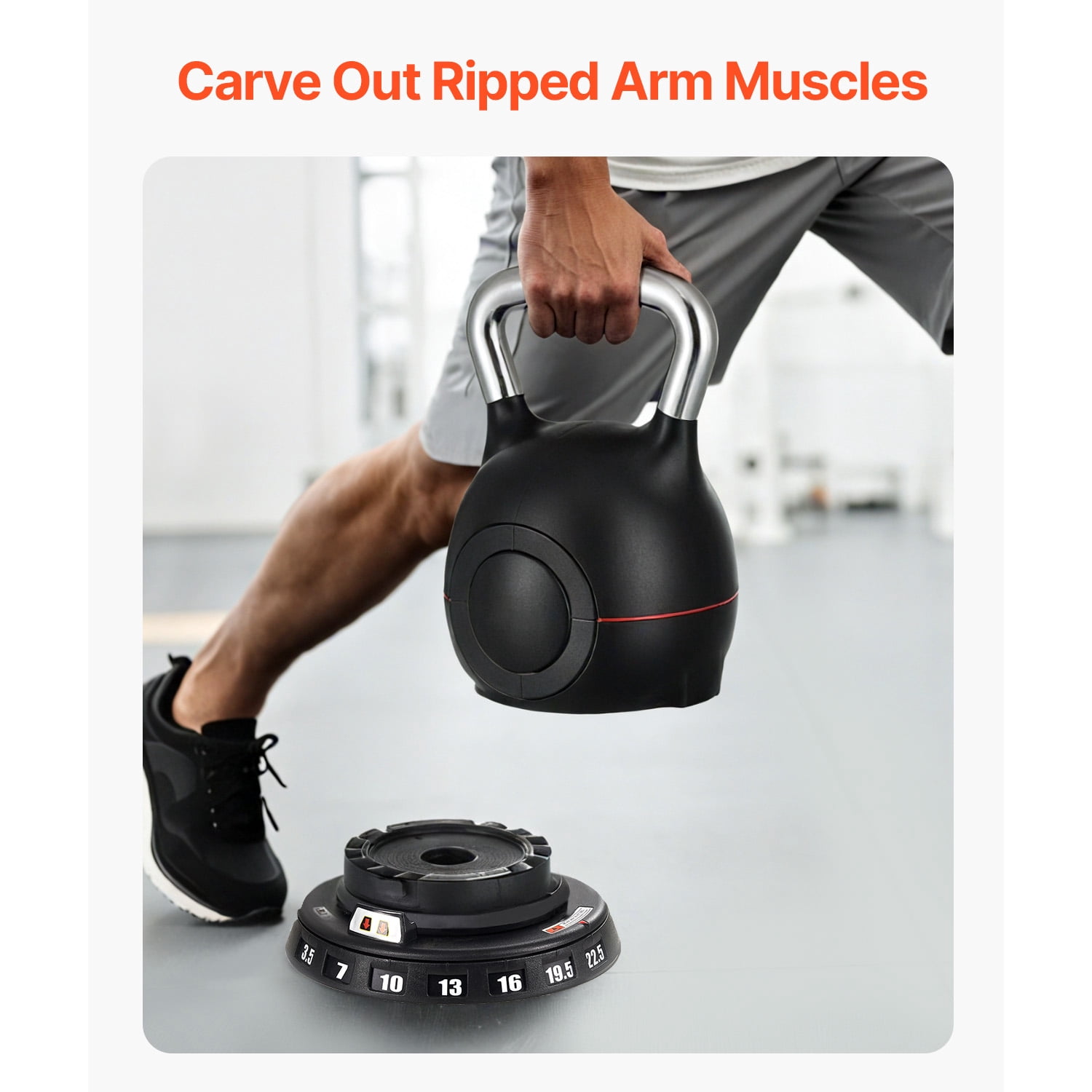 KFFKFF Adjustable Kettlebell with 7 Weight Options (3.5 to 22.5 lbs), Crafted from Die-Cast Aluminum and ABS, Ideal for Grip Strength, Full-Body Exercises, and Cross-Training