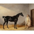 thumbnail image 2 of William Barraud 18x15 Black Ornate Wood Framed Double Matted Museum Art Print Titled - A Dark Bay Hunter with a Groom in a Stable (1833), 2 of 5
