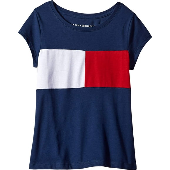 Camiseta Tommy Hilfiger con el logotipo de la bandera para niñas, algodón, 6X, azul 4053